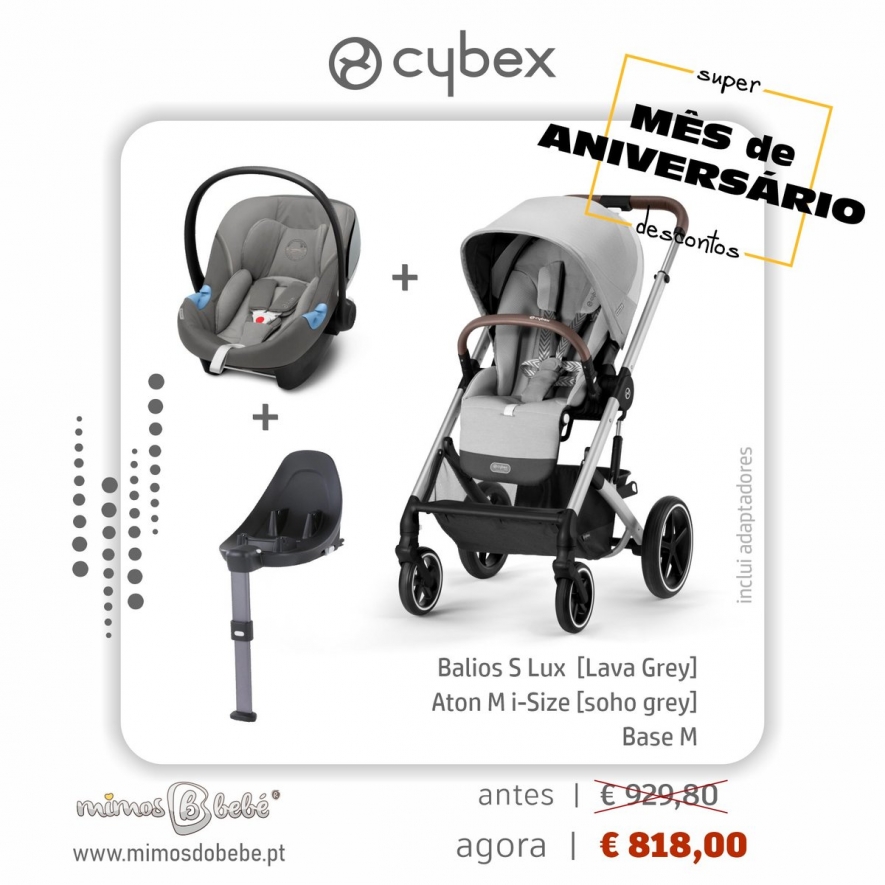 Balios S Lux SLV B Lava Grey+Adaptadores Balios S+Aton M i-Size - Soho Grey+Base M